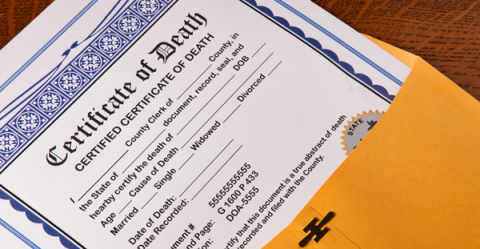 death certificate in an envelope